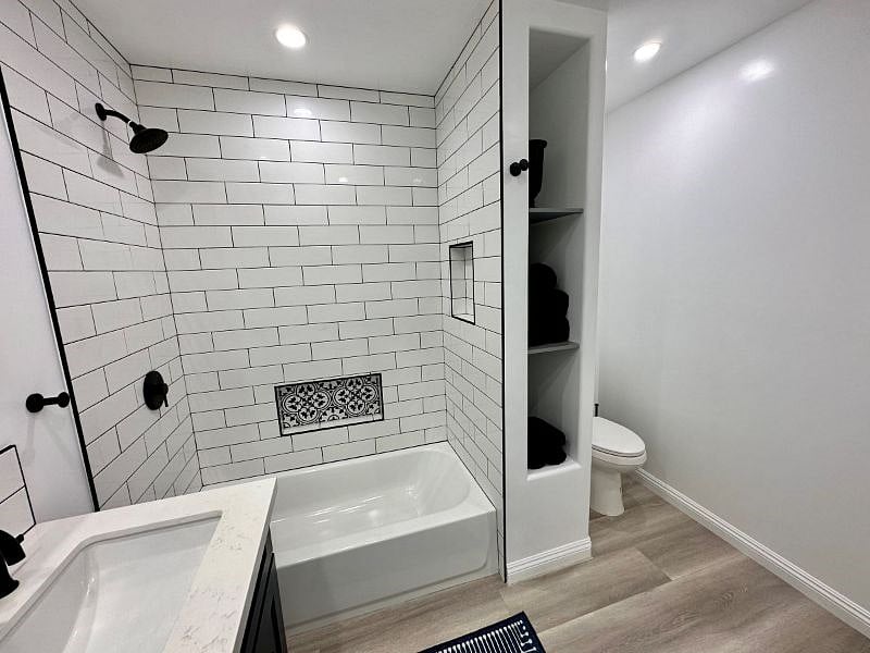 Bathroom.  Tub and shower combo. 