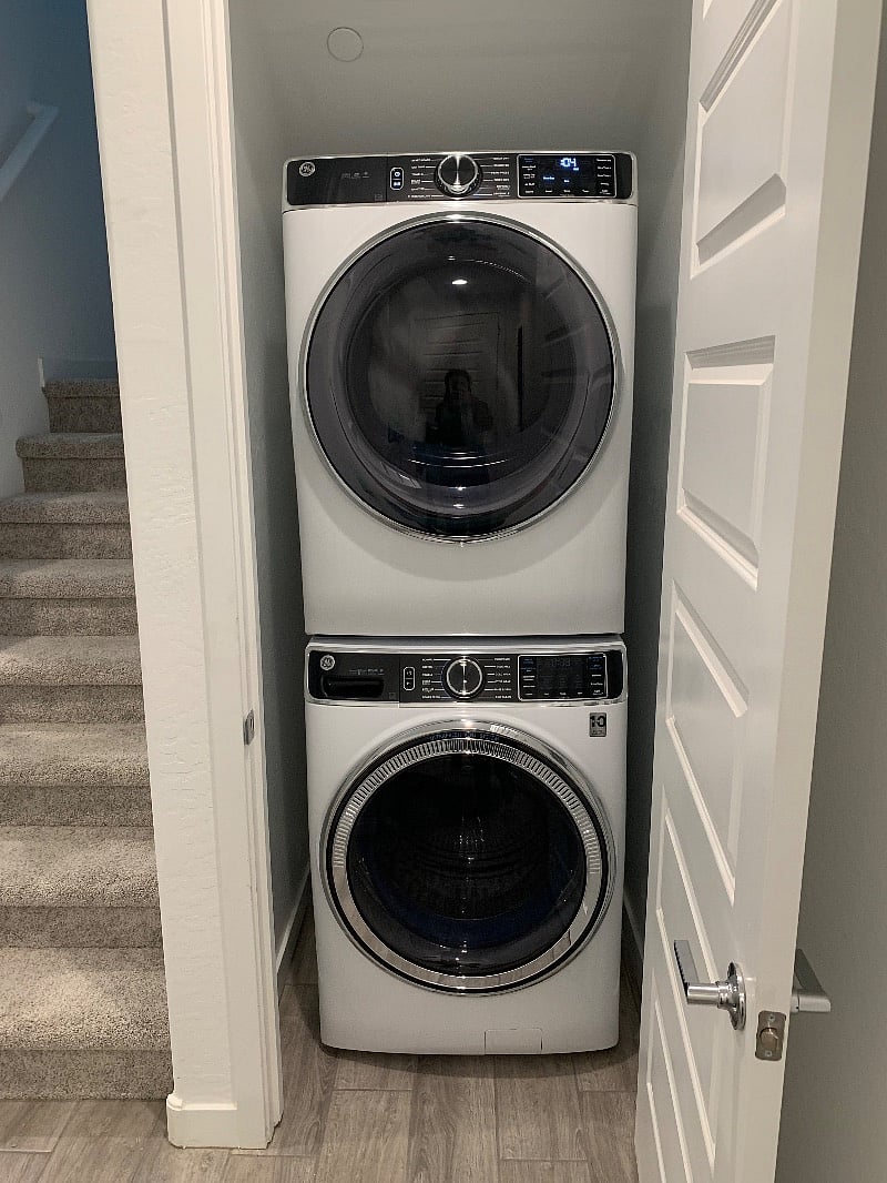 Full size washer and dryer with steam sanitize feature