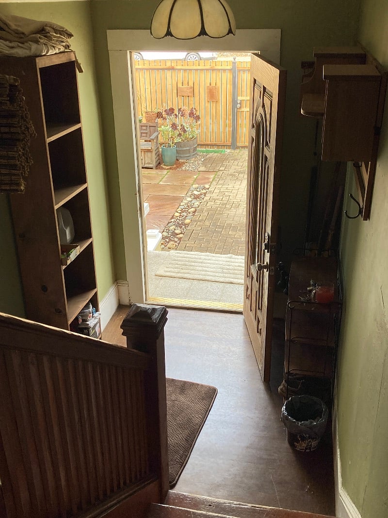 From stairway out front door