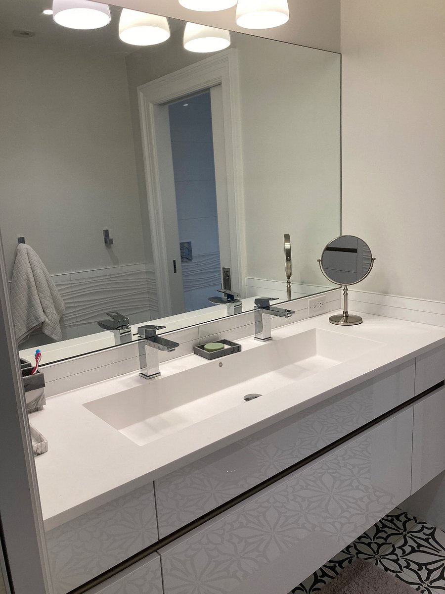 Double sink area is shared- each  tenant can have their own faucet.
