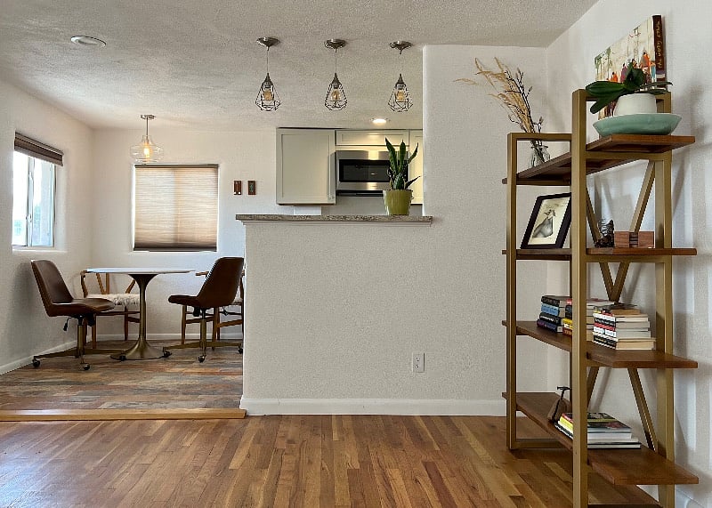 In living room looking into kitching/dining area