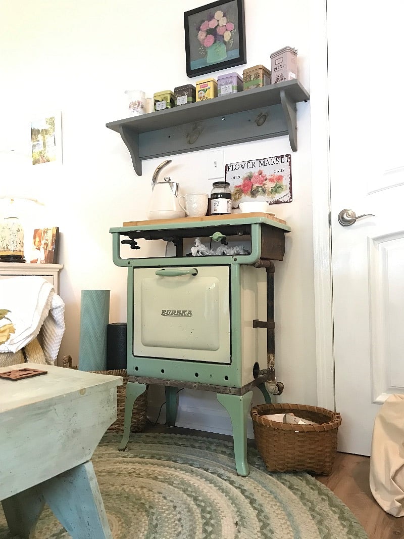 Coffee/tea station on vintage 1930s stove