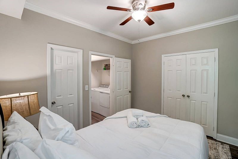 Bedroom 1 is adjacent to the full bath,