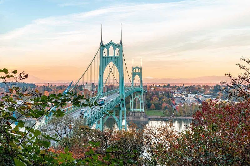 St. Johns and it's iconic bridge from across the river in Forest Park