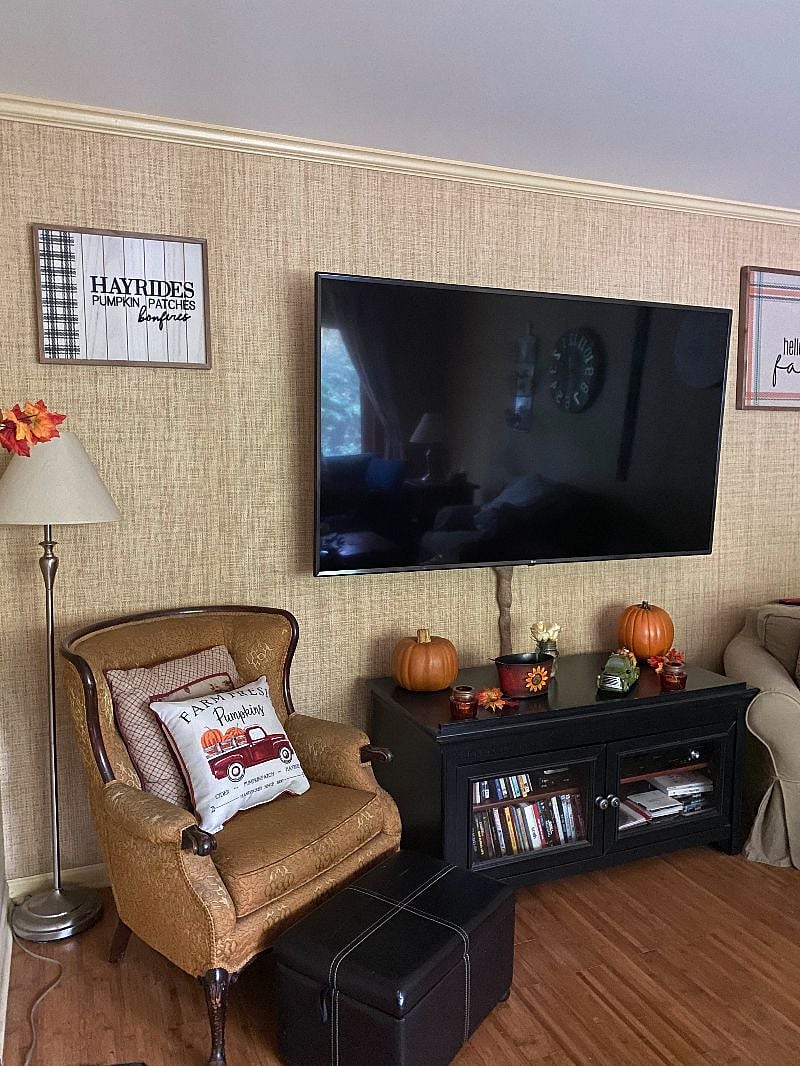 A little taste of Fall in the living room! And if you think this is fun, just wait till Christmas! It starts sometime in October at the house!! ;)