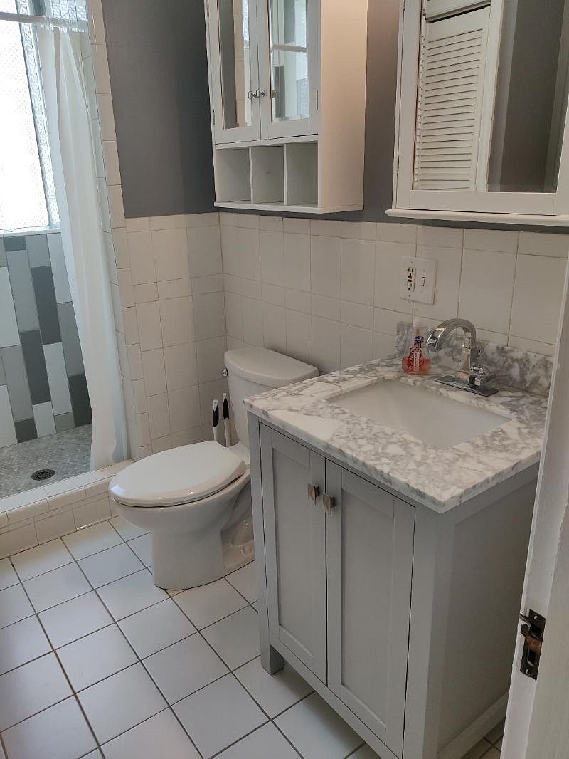 Second floor apartment bathroom.