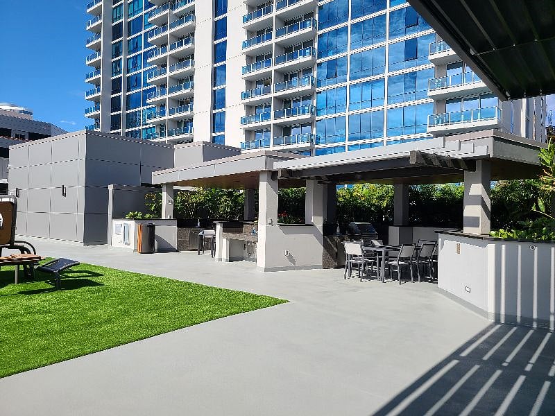 Here's one of the BBQ cabanas that can be reserved for parties.