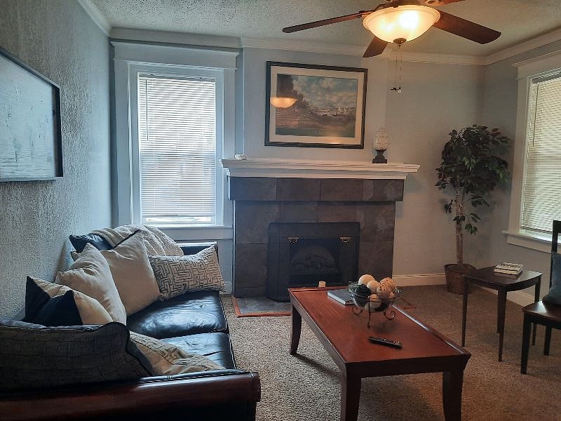 Separate living room with spacious and comfy sofa, smart TV, faux Fireplace, private entrance to your relaxing deck.