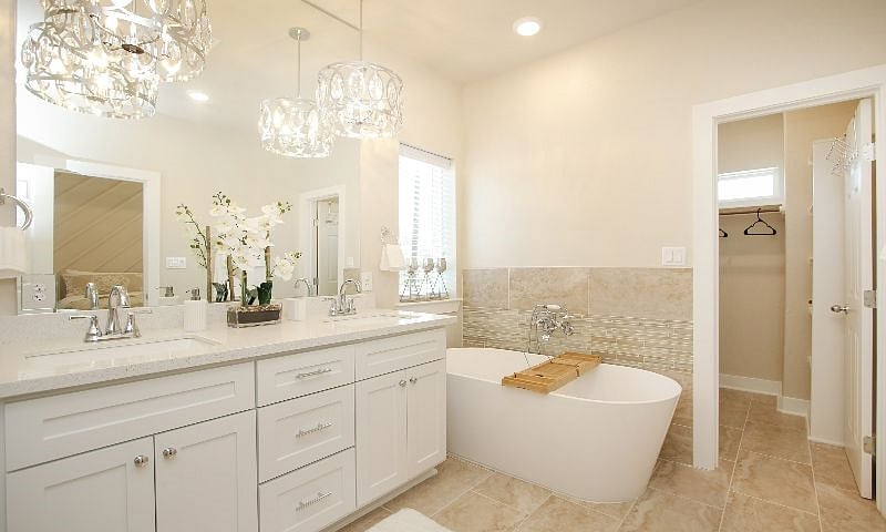 Primary Bathroom with free standing soaking Tub.