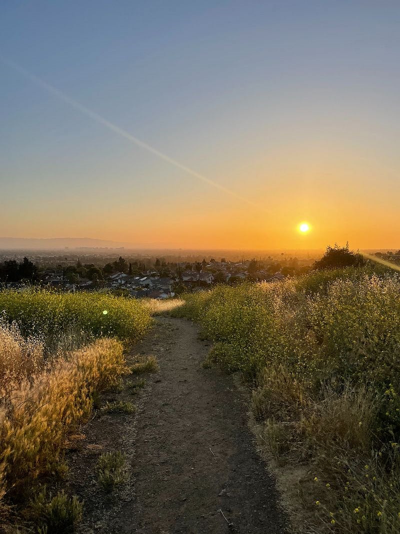 Evening view. Picture taken from Foothills behind Evergreen Valley College. 10 minute walk from property, open to public