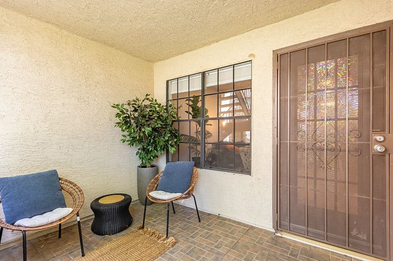 Front patio is shaded and perfect for dining al fresco.