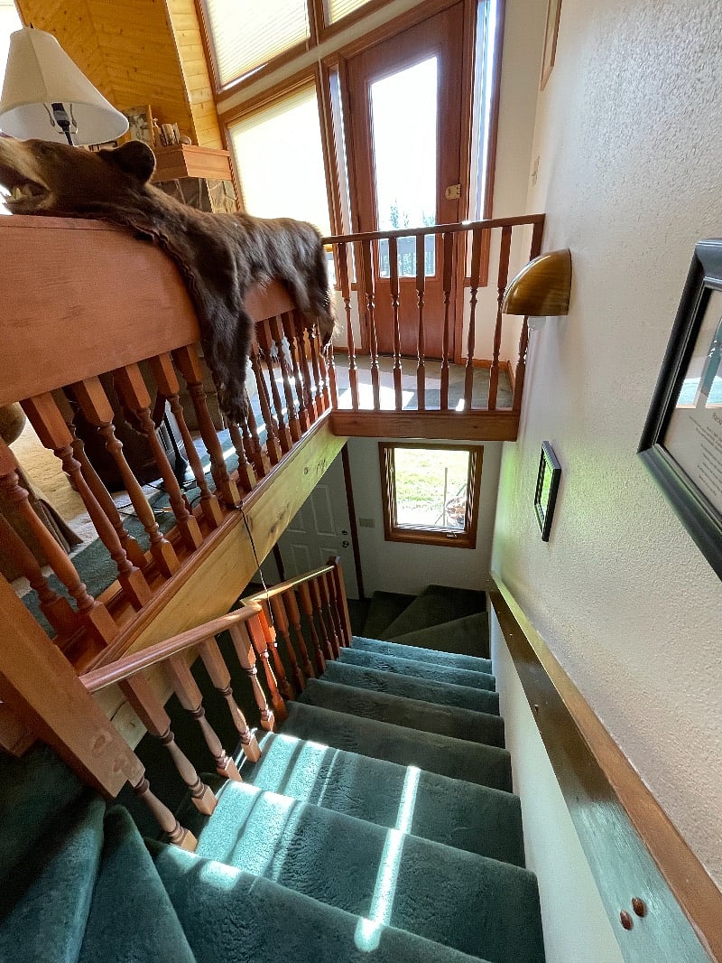 Stairs leading to down stairs bedrooms, bathroom and living room for tenant.