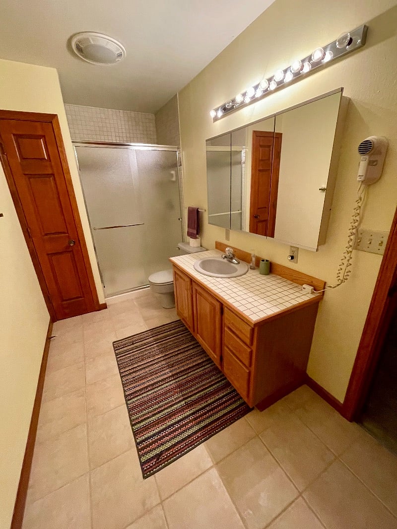 Down stairs bathroom, closet for linens and towels.