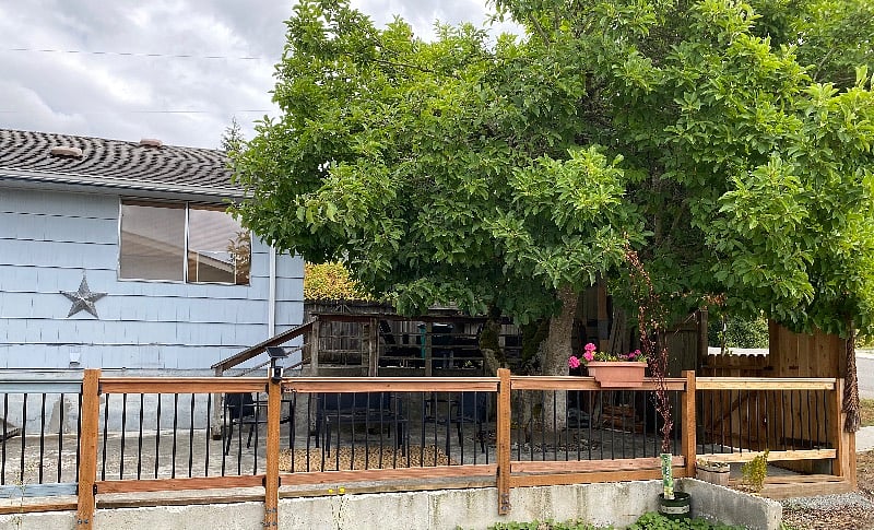 Additional patio with gate that leads to on street parking