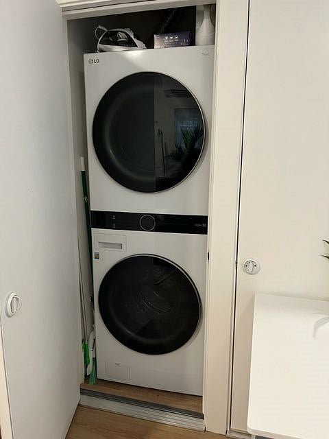 Full-sized washer and dryer tower is for your use only.