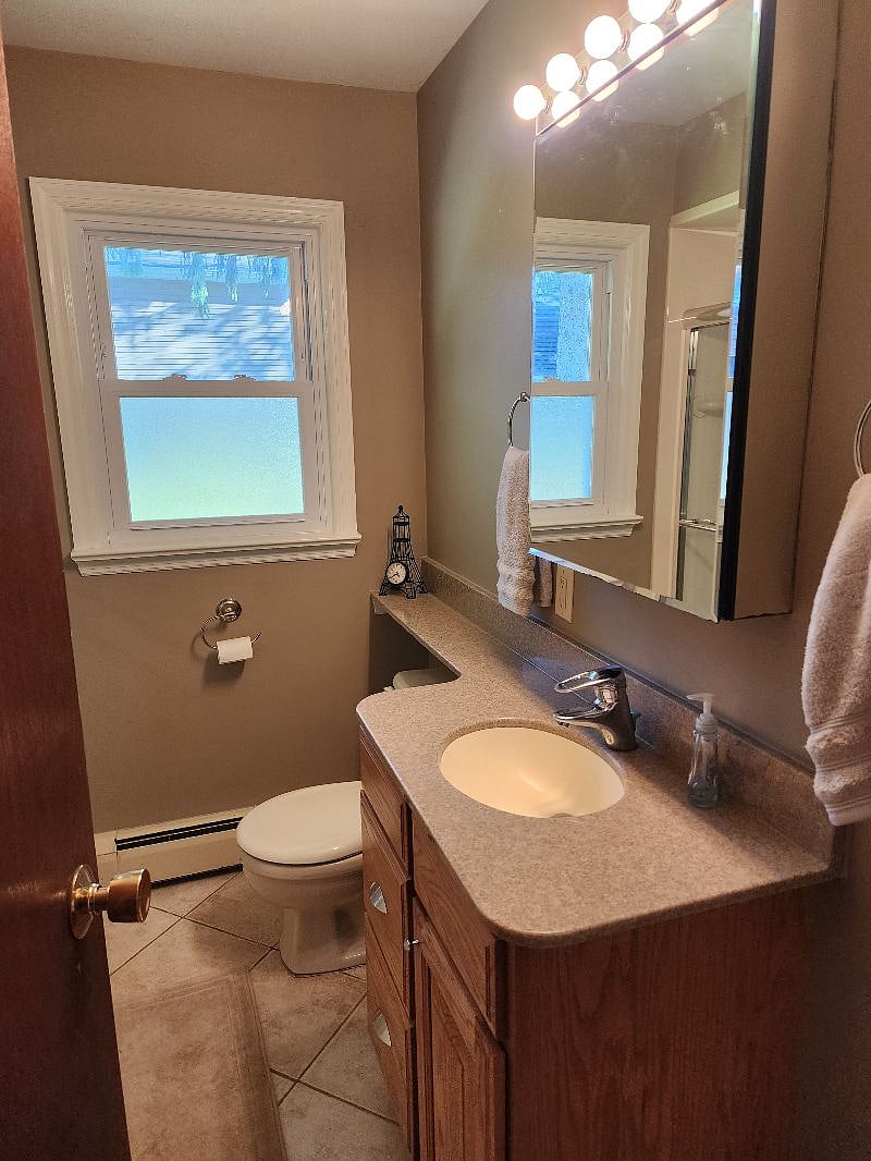 Your private bathroom has plenty of room and a full sized bathtub. It is right next to your private bedroom.