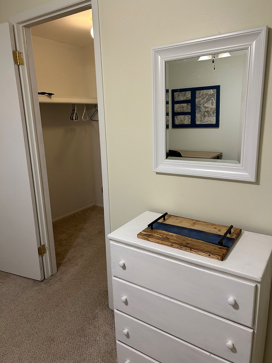 Walk-through closet leads to private bath.