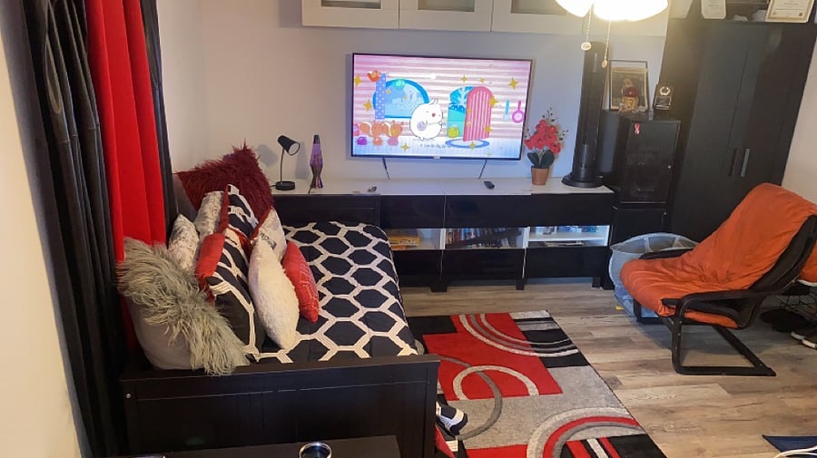 Marlyn Monroe: This is the studio with an attached full size bathroom, pull out full size bed, 50 inch television, Wifi access, kitchenette, appliances. This space has a separate entrance with a private patio space. 