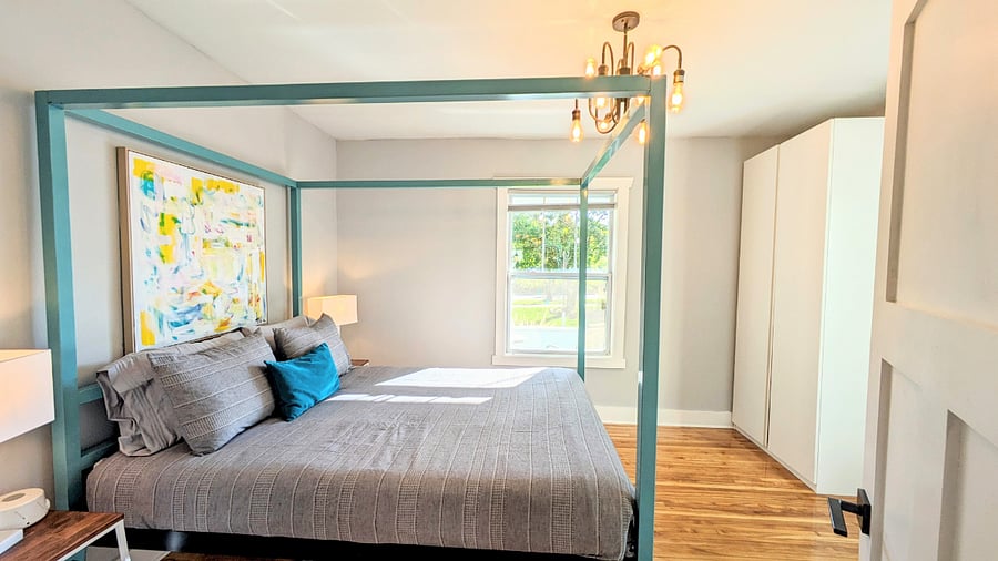 Nice sunny bedroom with large storage closet