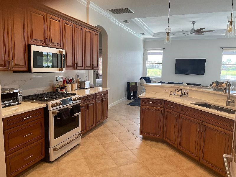 Kitchen and view into great room