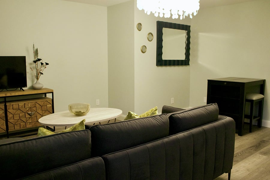 Your own private living room with smart tv and breakfast nook