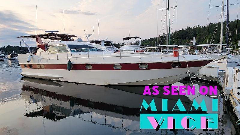 Owner's yacht in the next marina. Invitations extended to cruise on this 50' Italian yacht.