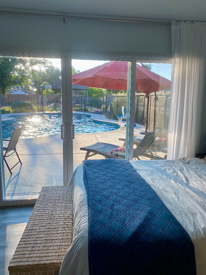Poolside view from bed