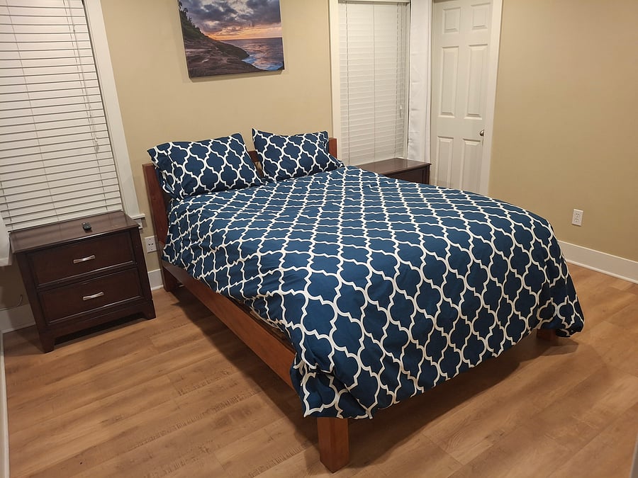 Bedroom #1 (Master bedroom): Approx 175 sqft bedroom with a walk-in closet. Includes mounted TV with Amazon fire stick setup.  Nice water resistant flooring for easy clean up.  