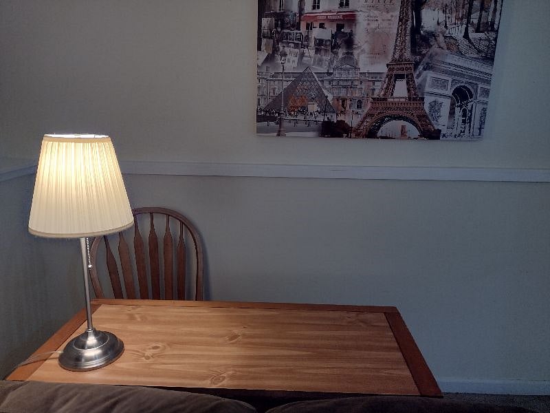 Your dedicated study desk. chair, lamp. 