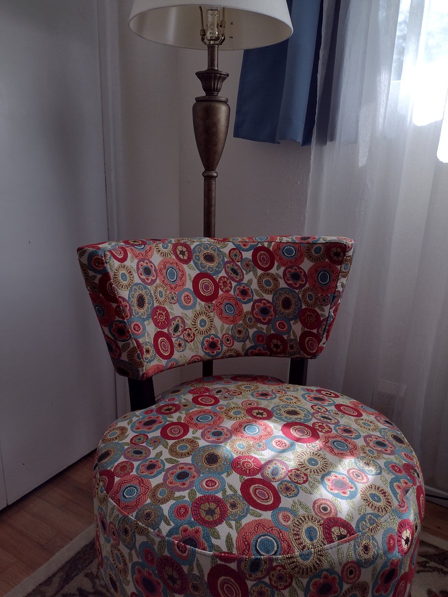 Fun boudoir chair and lamp, sheer and black out curtains