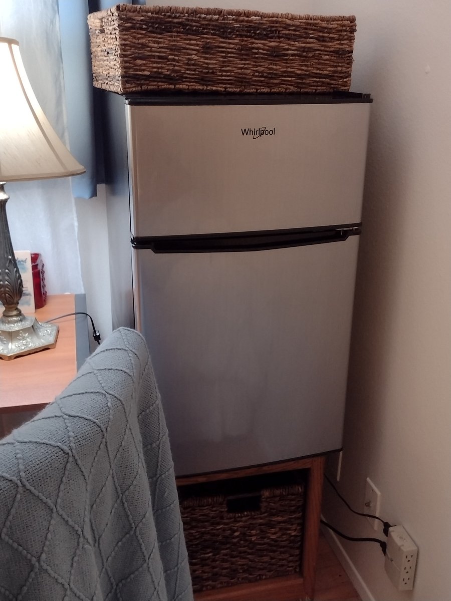Dorm frig/freezer for snacks, and storage. 