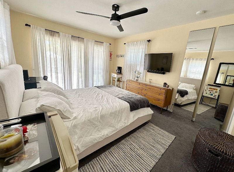 Gorgeous master suite, newly furnished. View to outside private exit & entrance for your comfort.