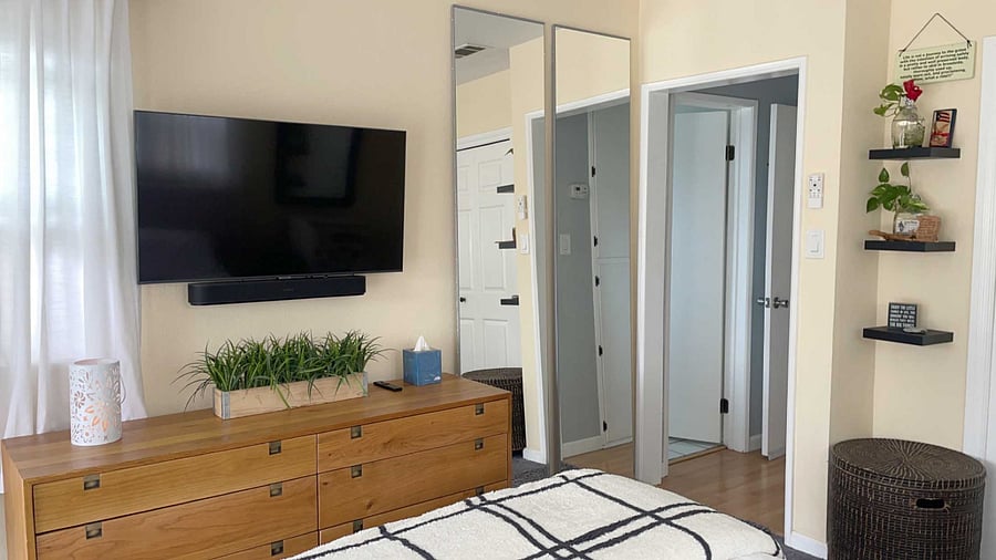 An alternative perspective of your exquisitely designed master bedroom showcasing new decorative features to enhance your comfort.