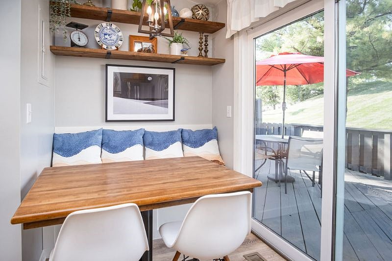 Banquette for cozy dining.