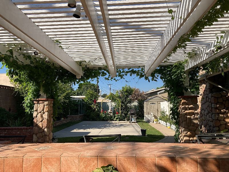 backyard bar seats and open area