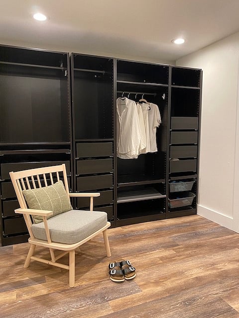 Large custom closet with ample space to hang or fold all clothes.
