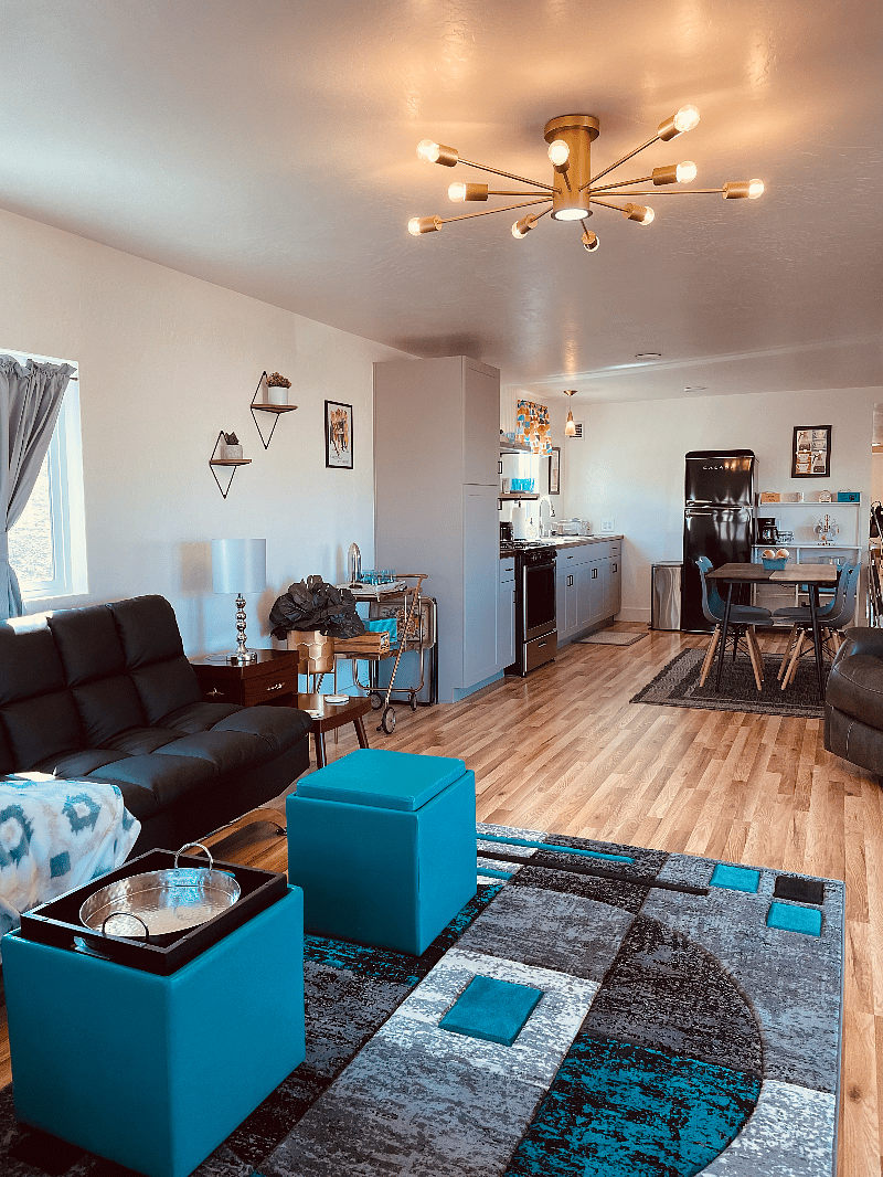 View from living room into kitchen