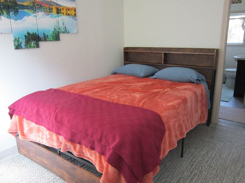new memory foam mattress, shelves, USB and 3-prong outlets on headboard