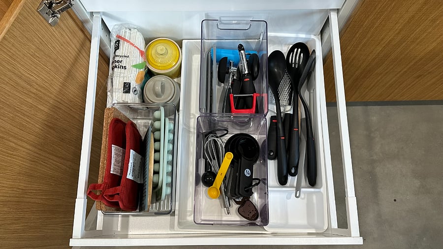 Complete OXO kitchen utensil set: can opener, cup and tablespoon measures, vegetable peelers, wine opener, whisk, grater, spatula, ladle, etc.