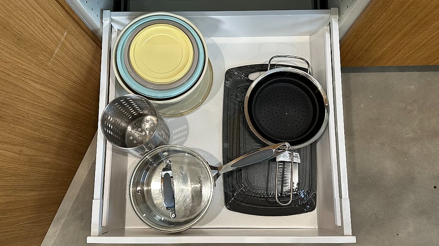 Pots, strainer, cutting boards, bowls, etc.
