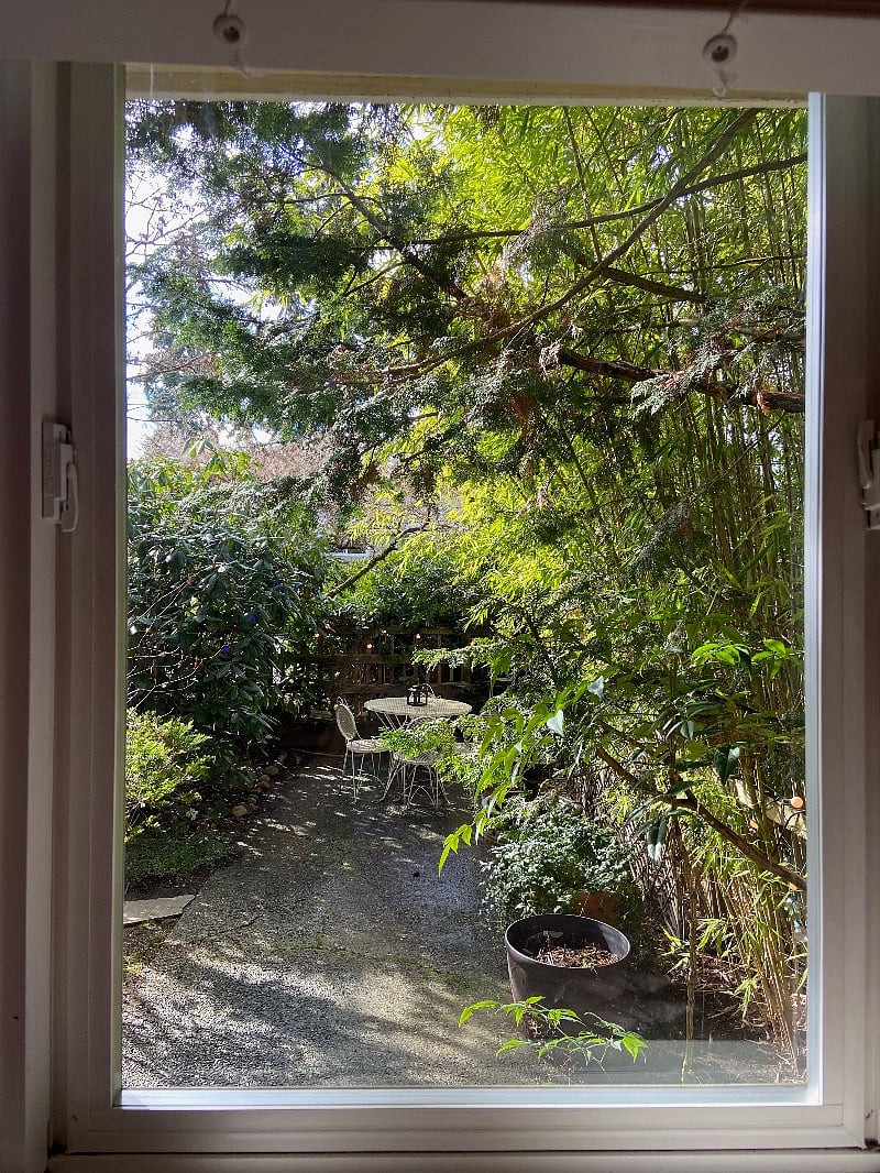 View out your bedroom window. Private garden in the front yard.
