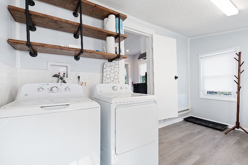 The laundry area and mud room