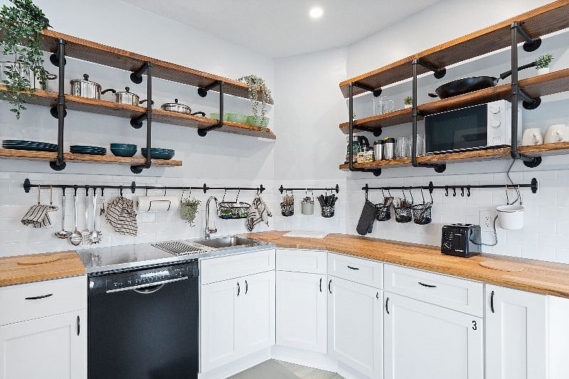 There is plenty of storage on the shelves and in the cabinets. Your room has a dedicated cabinet in the kitchen for storing your items.