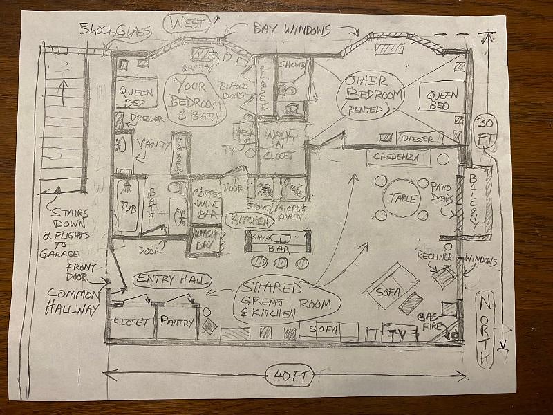 Crude drawing of the condo floor plan. Pretty accurate though...