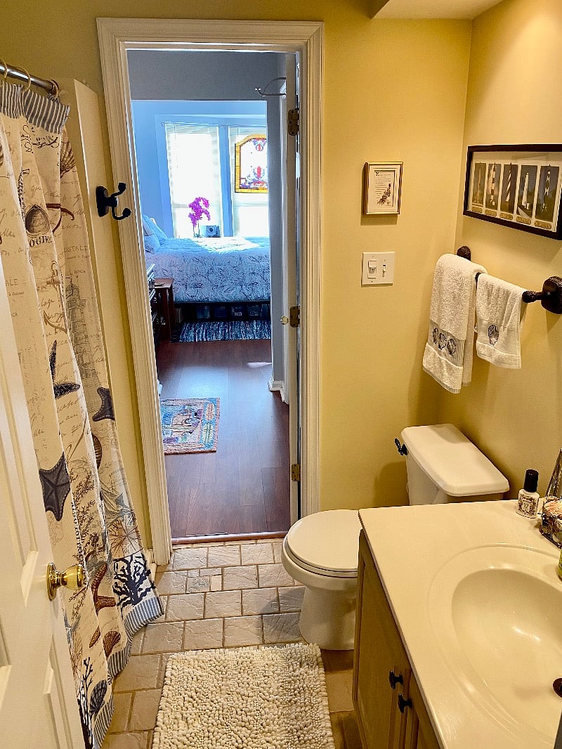 Roomy shower tub and sink for your relaxing end or beginning of the day.
