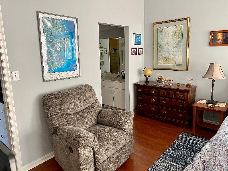 Brand new SUPER comfortable recliner for relaxing, reading, or watching TV. Large hardwood dresser with lots of drawers to store all your clothing in style.