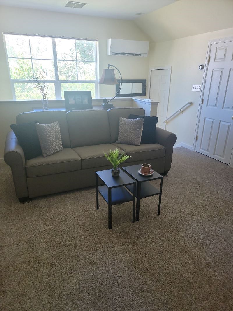 New queen-size sofabed is leather and features a memory-foam mattress and no springs for a really comfortable sleep.  It can remain open or tucked away.