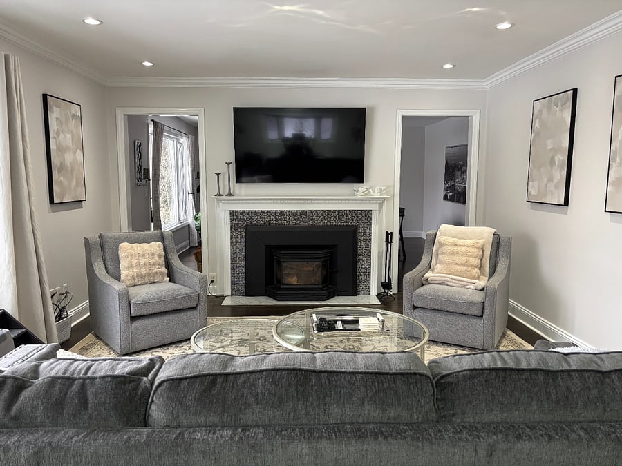 Living Room with Wood Burning Fireplace