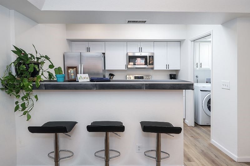 High top bar counter seats four comfortably