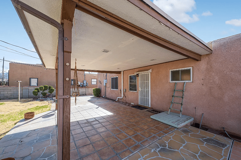 Covered patio in backyard